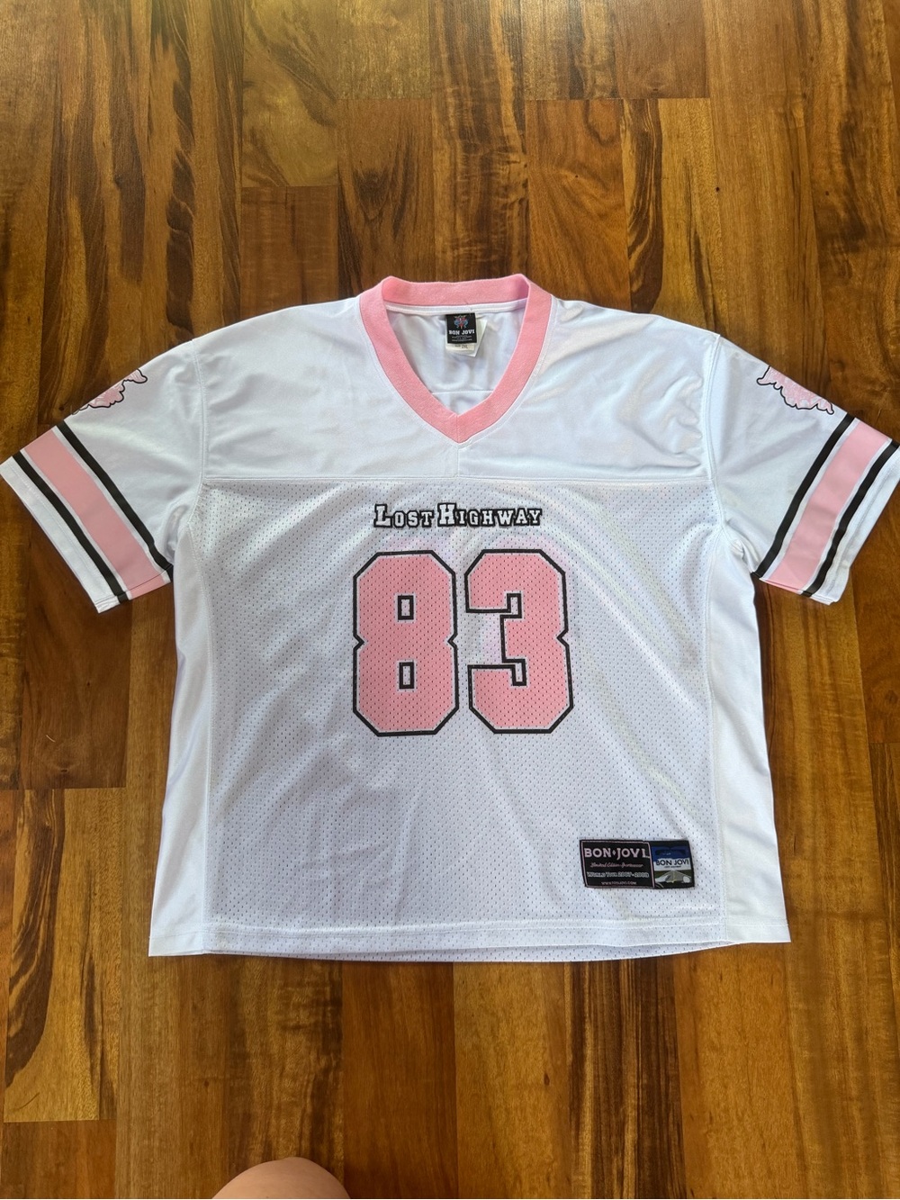 Lost Highway White & Pink Bon Jovi 2007-2008 Mesh V-Neck Jersey